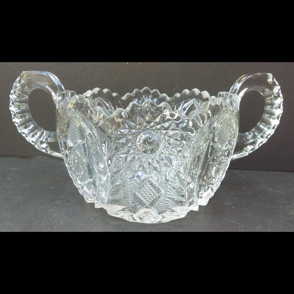Vintage Clear Cut Glass Double Handle Candy Mint Nut Sugar Bowl Sawtooth Edge - Picture 2 of 7